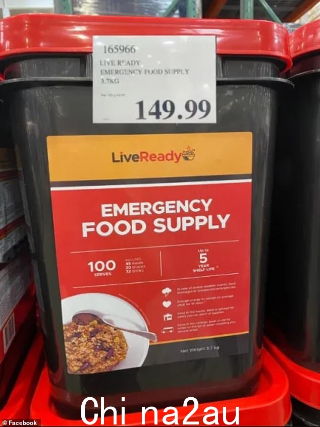 Costco Australia 现在出售大桶的 Live Ready 紧急食品供应，以防发生自然灾害等危机。3.7 公斤的产品，售价 149.99 美元，包含 100 份