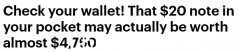 澳洲人赶紧检查一下自己的钱包！带有此类标记的20美元钞票大幅“升值”，高达4750美元（视频/照片）