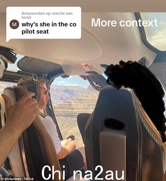 这个片段显示飞行员坐在直升机半空中,观众评论问:'为什么她在副驾驶座位上?'