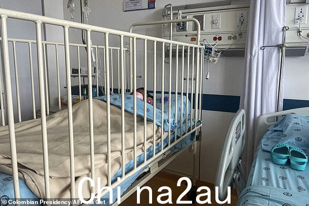 其中一个孩子在丛林中生存了 40 天后躺在医院的婴儿床上