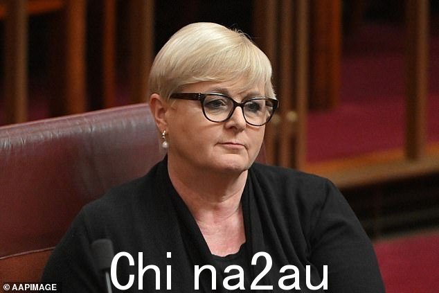 参议员 Linda Reynolds 在 Gallagher 女士的演讲中表情严肃