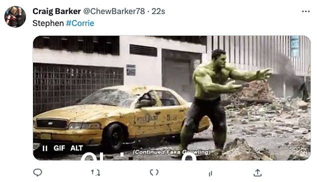 Furious:有人在 Twitter 上写道:'预计斯蒂芬的衬衫会像绿巨人一样撕开'