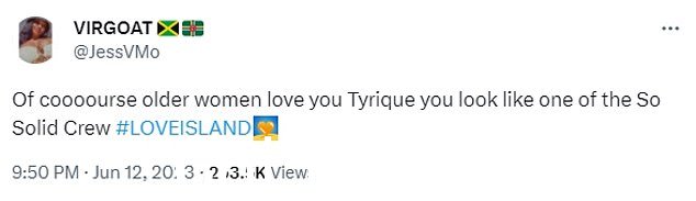 巨大的反应:有人在 Twitter 上写道:'Tyrique 让我想起了 Harvey,来自如此坚实的#LoveIsland'