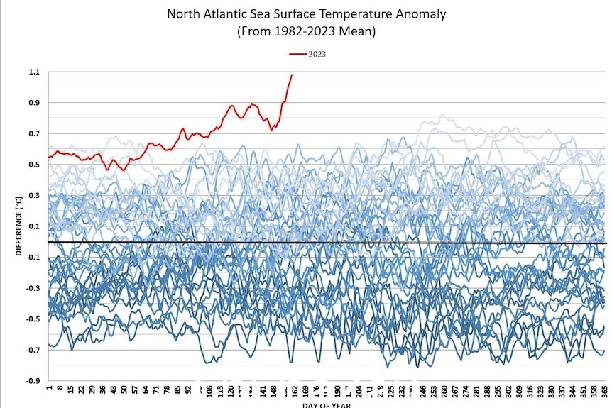 描绘海水温度上升的图表