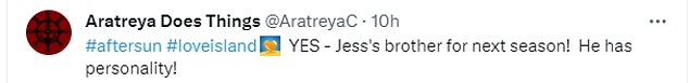 下一季报名:Jess 的弟弟出现在 ITV 的衍生节目 Aftersun 之后,粉丝们在 Twitter 上为他着迷