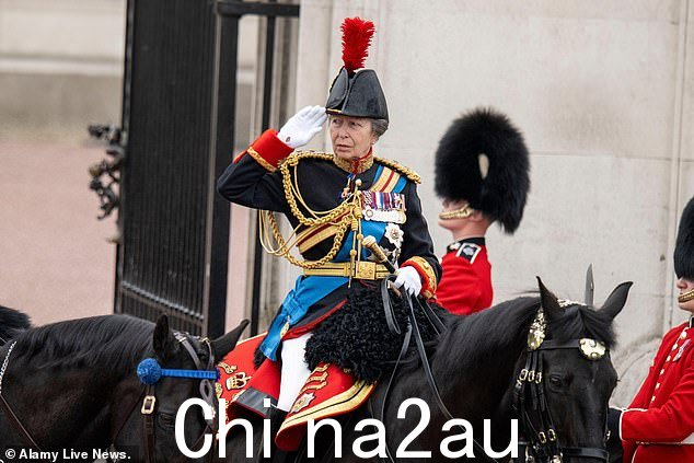 在阅兵式上看到的安妮公主是王室中日益重要的人物。但人们认为她也支持她的弟弟安德鲁王子是否应该搬出皇家别墅的问题