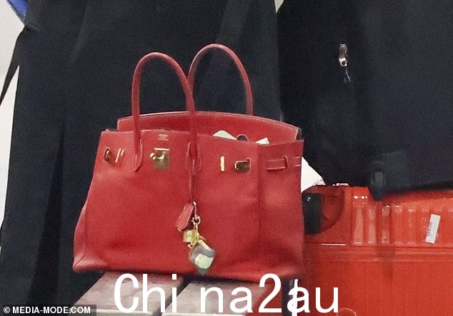 Rita 手上还有第二个名牌包,一个红色的 Hermès Birkin 包,放在配套的随身行李箱上