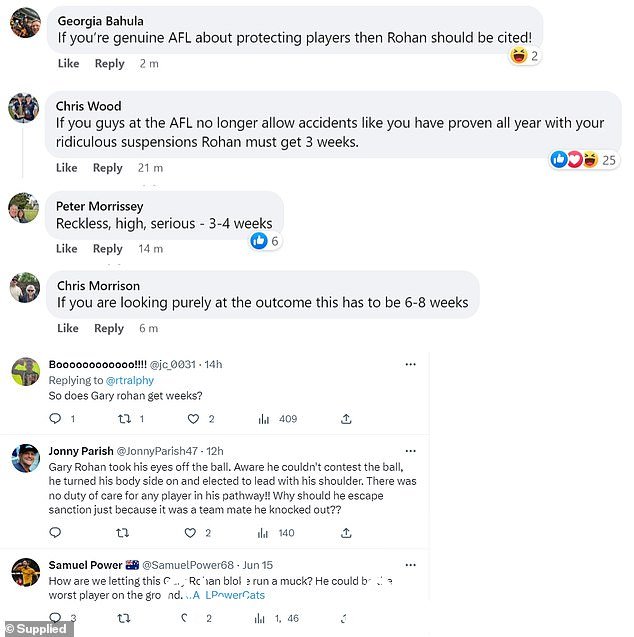 很多 AFL 球迷询问罗汉是否应该被停赛,就像如果击中对方球员时他会被停赛一样