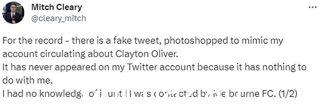 Cleary 在他的官方 Twitter 帐户上发帖称该谣言“与我无关”