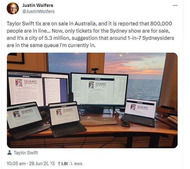 这位泰勒·斯威夫特 (Taylor Swift) 粉丝正在使用多个设备在 Ticketek 上获取门票