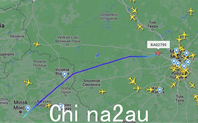 Flightradar 数据似乎显示普里戈任的飞机昨晚深夜离开白俄罗斯首都,飞往莫斯科