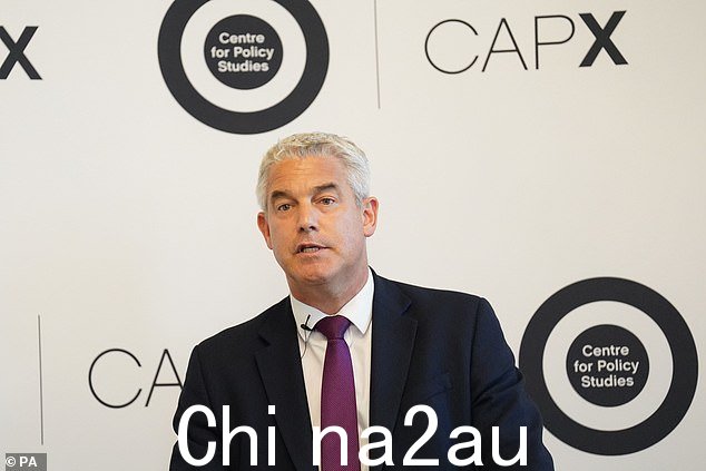 卫生部长史蒂夫·巴克利 (Steve Barclay) 表示:“每年可以通过简单的健康检查预防数以千计的心脏病和中风,这可以挽救生命并减轻 NHS 的压力。”照片中他本周在伦敦政策研究中心发表演讲