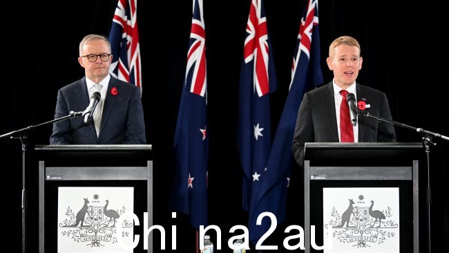 其中包括在澳大利亚居住四年以上的新西兰居民有资格申请澳大利亚公民身份。与 Albanese 先生合影的是新西兰总理 Chris Hipkins。图片：Dan Peled / NCA Newswire