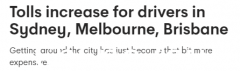 对于澳大利亚司机来说是个坏消息！多地过路费上涨，出行费用上涨（图）