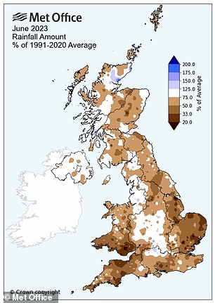 英国降雨量仅为 52.2 毫米 - 为本月平均降雨量的 68%