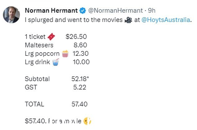 Hermant 先生还与许多对零食加价感到惊讶的评论者分享了他的收据明细（见上图）