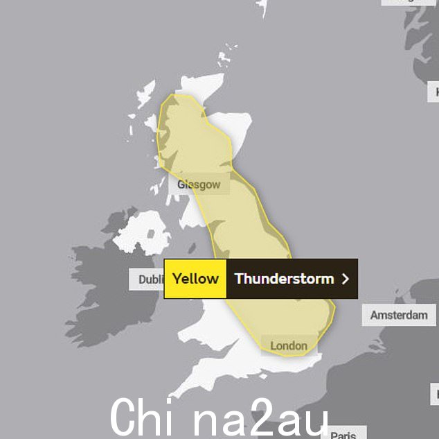 英国气象局今天发布黄色天气预警,预报员预测有雷雨