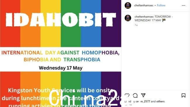 学校宣传反对同性恋恐惧症、双性恋恐惧症和跨性别恐惧症国际日 (IDAHOBIT)。图片：Instagram