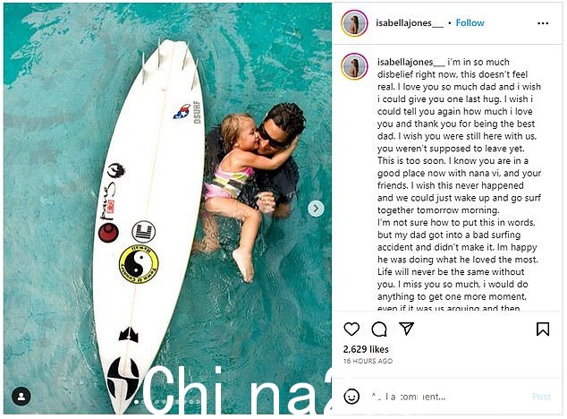 琼斯的女儿伊莎贝拉在 Instagram 上分享了几张她和父亲的感人照片,向他致敬
