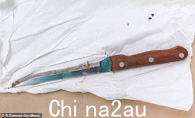 哈克把这把看上去很可怕的刀藏在他的车里,用纸包裹着