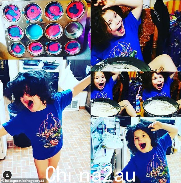 One of the boys was shown baking multicolored cupcakes