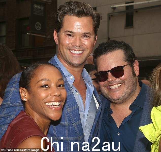 Troika: Nikki M. James, Andrew Rannells and Josh Gad, who headed the original Broadway cast of The Book Of Mormon, enjoyed a warm reunion at Wednesday's festivities