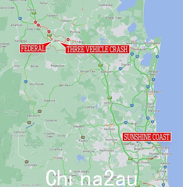 发生崩溃昆士兰州阳光海岸努萨联邦西部地区,如本地图所示