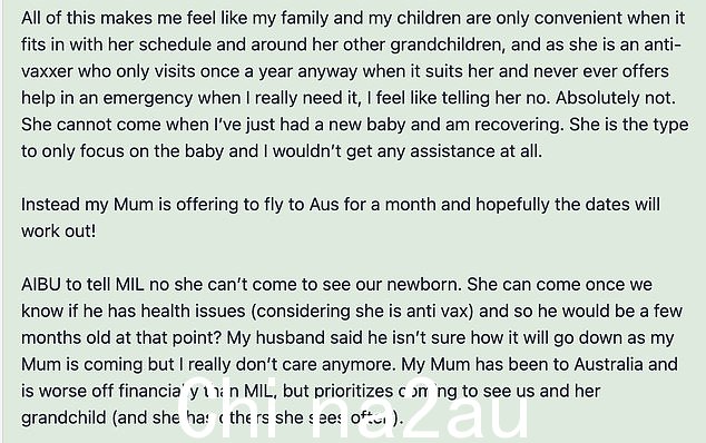 根据发帖者的说法,她生完孩子后不想让婆婆来看望的原因有很多