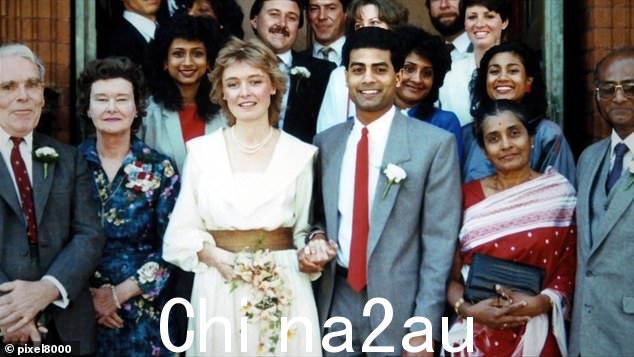 乔治·阿拉吉亚 (George Alagiah) 于 1984 年 4 月在伦敦与妻子弗朗西斯 (Frances) 举行婚礼的照片