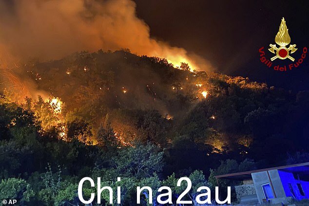 意大利:火焰在燃烧7 月 24 日星期一晚间西西里岛的植被