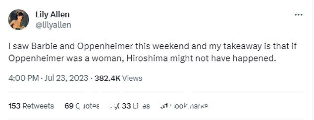 歌手莉莉·艾伦出来赞扬芭比娃娃电影