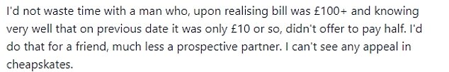 Some users thought that the man should have taken initiative and offered to split the bill as it was much more expensive than the previous date