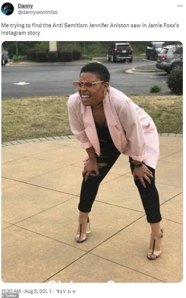 Meme:这种情况引发了一个 meme,上面写着:“我试图找到詹妮弗·安妮斯顿在杰米·福克斯的 Instagram 故事中看到的反犹太主义” class=