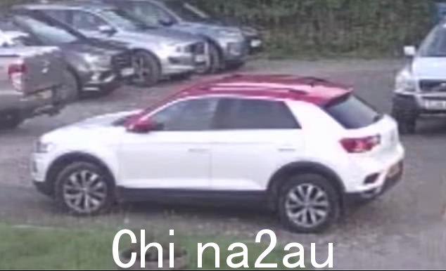 他们独特的白色汽车,带有粉红色的屋顶,被看到从停车位倒车并消失在路上