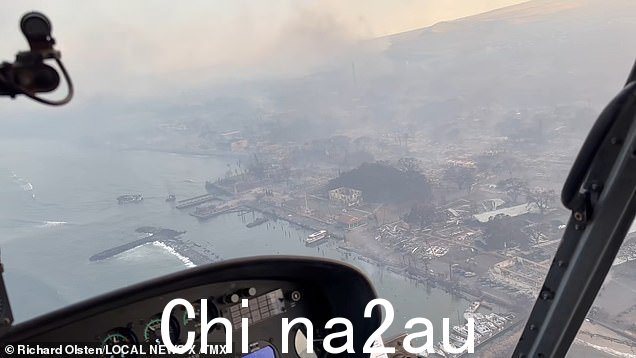 在拉哈尼亚拍摄的照片显示，曾经美丽的旅游中心已被大火摧毁