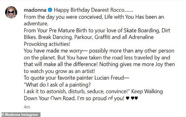 可爱:麦当娜周四祝她心爱的儿子罗科·里奇 (Rocco Ritchie) 23 岁生日快乐,并用这对情侣的甜蜜照片蒙太奇
