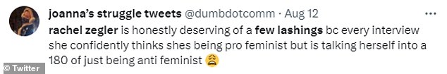 更多强烈反对:另一个人将这位女演员的评论描述为“反女权主义者”