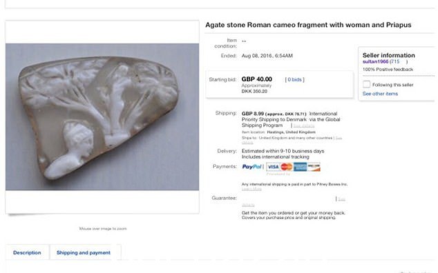 一件物品,在 Ebay 上准确列为玛瑙罗马石碎片,起拍价仅为 40 英镑