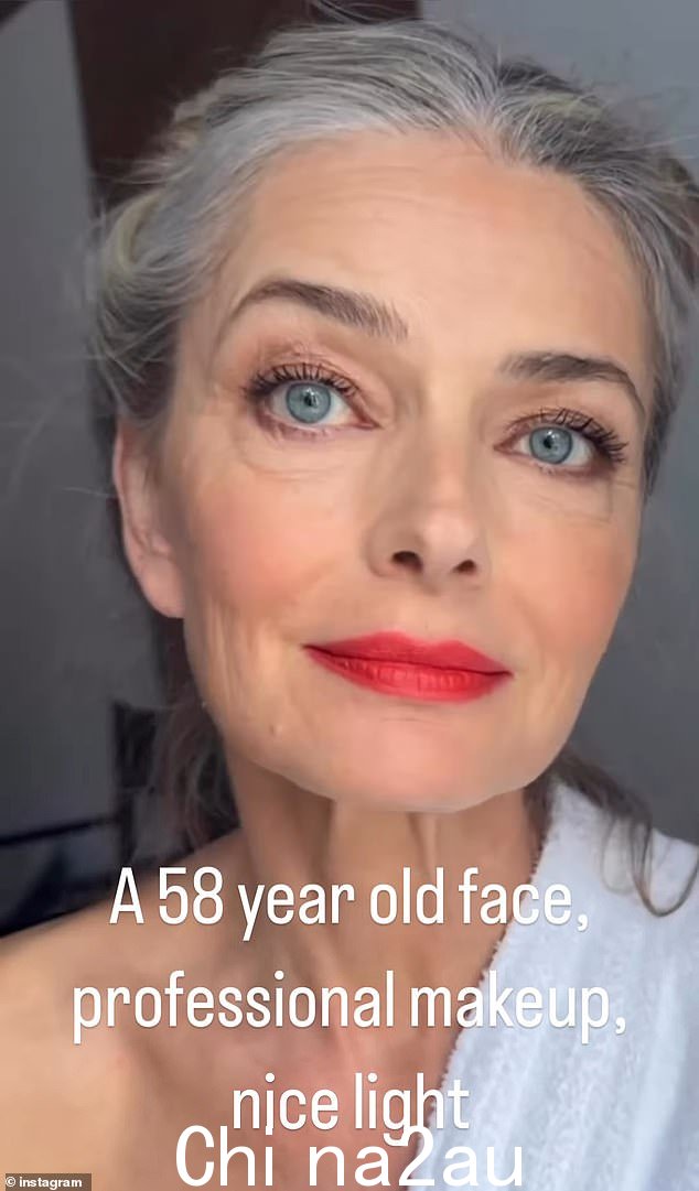 Paulina Porizkova,58 岁,周一在 Instagram 上分享了她化妆和素颜的视频