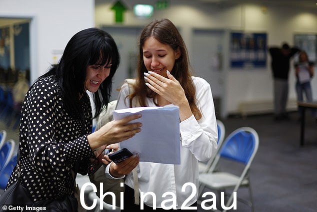 来自乌克兰的卡罗琳娜·昆蒂诺 (Carolina Quintino) 今天在伦敦金融城学院与母亲伊琳娜 (Iryna) 做出反应