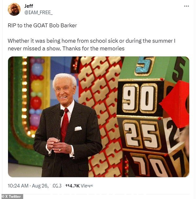 '感谢你的回忆':一位名叫 Jeff 的 Twitter 用户将 Barker 描述为“GOAT”或“有史以来最伟大的”” class=