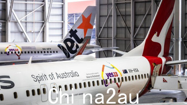 澳洲航空公布了三架飞机的新涂装,以支持议会之声公投。图片:澳洲航空