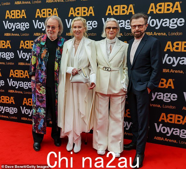 流行:Voyage 是瑞典流行乐队 ABBA 的第九张录音室专辑,于 2021 年 11 月发行(首映式上的照片)