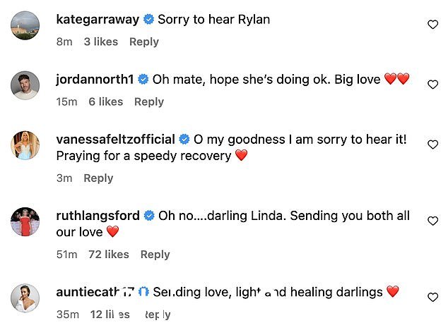 支持:在他的名人朋友们在他的 Instagram 帖子的评论部分表达了良好的祝愿后,Rylan 向他的追随者发布了最新消息
