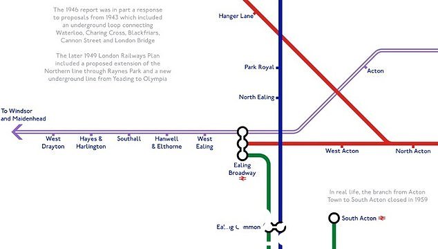 紫色的“Waterling”线似乎是 Crossrail 的前身。它也是 Crossrail 的前身，沿线蜿蜒：Maidenhead、West Drayton、Hayes & Harlington、Acton 和 Paddington：