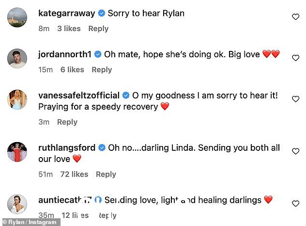 支持:在他的名人朋友们在他的 Instagram 帖子的评论部分表达了良好的祝愿后,Rylan 向他的追随者发布了最新消息
