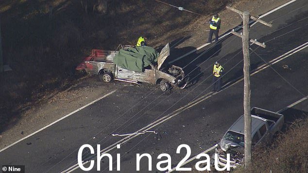 Sela Maumalanga 一周前凌晨 4 点 20 分在 Menangle 路与另一辆双驾驶室车辆相撞,被困在她叔叔的燃烧货车后座中身亡。图为:坠机事故的后果
