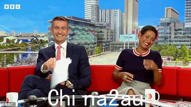 热闹:Naga Munchetty 在周五的 BBC 早餐节目中看到一名男子被鸽子击中脸部的视频,感到歇斯底里