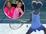 塞雷娜·威廉姆斯 (Serena Williams) 六岁的女儿奥林匹亚 (Olympia) 追随她的脚步，在网球场上展示自己的球技