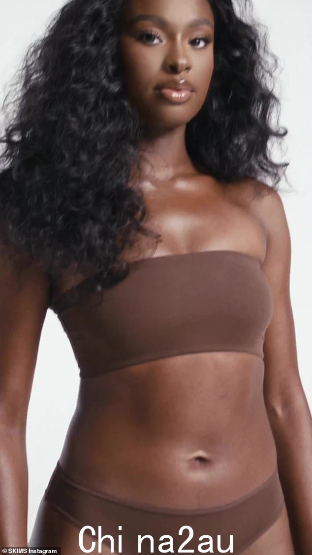 Glowing: Singer and Bel-Air actress Coco Jones also modeled for the campaign. In the clip, she could be seen modeling a chocolate brown bandeau and cheeky bottoms as she revealed her favorite part of the line: 'It makes me feel comfortable but supported'